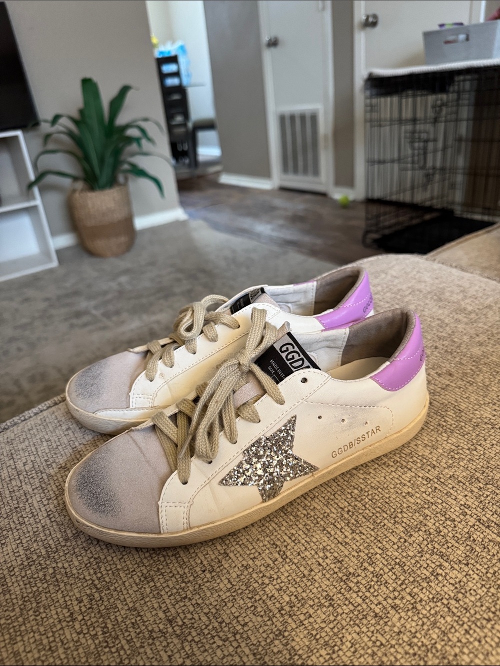 GGDB Purple and White Star Shoes Glittery 8.5